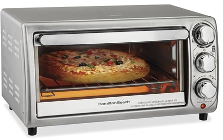 Hamilton Beach 4-Slice Toaster Oven with 5 Cooking Modes (Bake, Broil, Keep Warm Toast & Bagel) with Stay On & Auto Shutoff, 2 Rack Positions, 1100 Watts and 3 Accessories, Stainless Steel (31143)