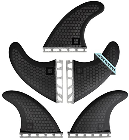 Surf Squared Honeycomb Fiberglass Surfboard Fins (Set of 5) Large Fins for Twin, Thruster, or Quad Setup – High Performance, Futures Single Tab Compatible