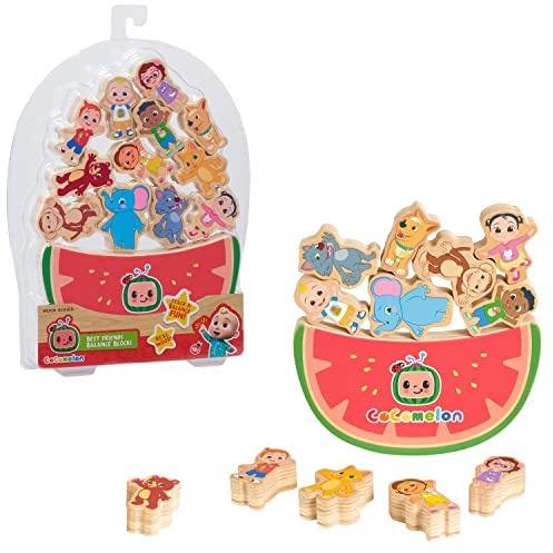 Just Play CoComelon Best Friends Wooden Balance Blocks, Recycled Wood, Kids Toys for Ages 18 Month