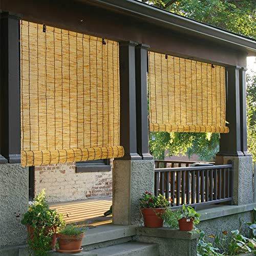 Aussenrollos Wetterfest,Senkrechtmarkise Außen,Sonnenschutzrollo Senkrecht Außenrollo,Natural Schilf Vorhang Outdoor-vorhänge,Außenjalousien für Fenster Terrasse Balkon Beschattung