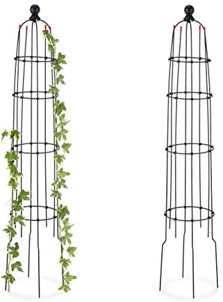 Relaxdays Rankhilfe, 2er Set, HxD: 114 x 20 cm, Metall, Ranksäule für Kletterpflanzen, freistehender Rosenturm, schwarz