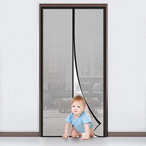 MYCARBON Insektsmagnet innerdörr 80 x 210 cm magnetisk stängning mesh ultra fint myggnät entrédörr flugskyddsgardin installation utan borrning med tejp, svart