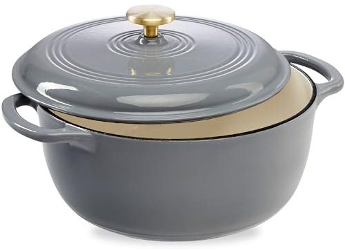 Best Choice Products 6 Quart Enamel Cast-Iron Round Dutch Oven, Family Style Heavy-Duty Pre-Seasoned Cookware for Home, Kitchen, Dining Room, Oven Safe w/Lid, Dual Handles - Dark Gray
