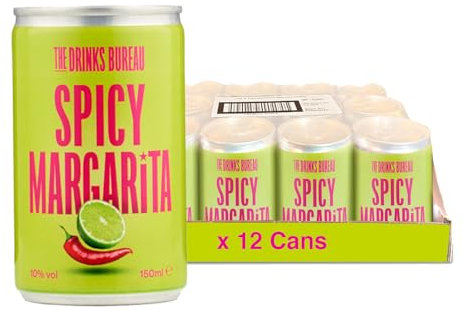 The Drinks Bureau Spicy Margarita Cocktails Ready to Drink Cans, Made with Tequila, Lime, Chilli & Agave Syrup, Creating a Sassy, Sour & Spicy Margarita (ABV 10%), Vegan & Allergen Free (12 x 150ml)