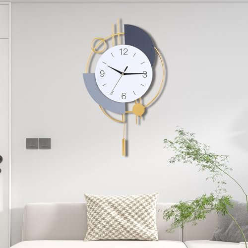TOHOOYO Wanduhren für Wohnzimmer Dekoration große dekorative Wanduhren batteriebetrieben für Schlafzimmer Küche Büro Haus große Metallwanduhr mit Pendel stille Wanduhr Nicht tickend 13x21.65Zoll Gold
