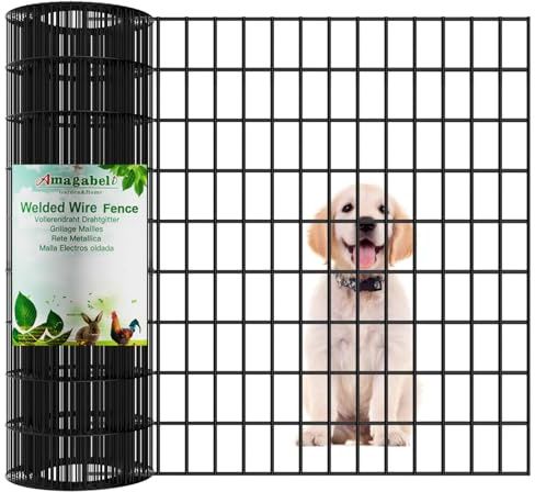 Amagabeli Black Coated Welded Wire Fence 2 inch x 4 inch 36inch x 50ft 14 Gauge Garden Fence Chicken Wire Fencing Roll PVC Vinyl Coating Metal Mesh Flower Bed Dog Barrier Plant Poultry Netting Cage