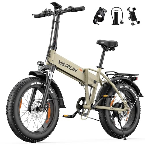 VARUN Bicicleta Electrica Plegable, 20*4.0 Fat Tire Bicicleta Eléctrica Adulto con Batería Extraíble 48V 13Ah, Alcance de 60-120KM, E Bike con 7 Velocidades