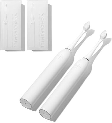 Wondersmile Schallzahnbürste Doppelpack PRO - Elektrische Zahnbürste mit 4 Putzprogrammen - Inkl. smarten Bürstenkopf (All White)