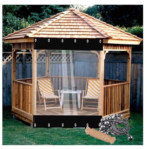 VXHCS Transparent Tarpaulin 0.3mm PVC Plastic Tarpaulin Curtain Outdoor Tarp Curtains with Grommets and Bungee Ball Cord Garage Door Curtain(4.6x2.5m)