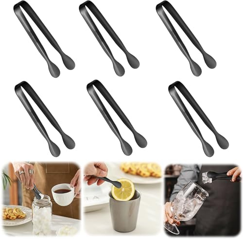 6-pack mini serveringstänger – små tänger för servering av mat, rostfritt stål mini sockertänger för Charcuterie board förrätter efterrättsservice mat små party danska godistänger (svart)