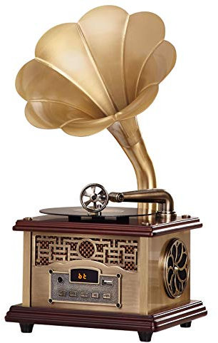 WDWDW Altavoz estéreo con Forma de fonógrafo y gramófono clásico Retro, Tocadiscos con Bluetooth 4.2, Entrada Auxiliar/Unidad Flash USB para decoración del hogar