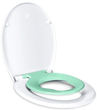 TODOT Familien-WC-Sitz, Toilettensitz mit magnetischem Kindersitz, Absenkautomatik und verstellbarem Scharnier, WC-Sitz aus Polyethylen für Erwachsene und Kinder (grün)
