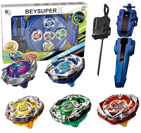 Burst X Toupie Set, 5Pcs X Toupies avec 2 Lanceurs et 1 Poignée, Fusion MéTaux Toupie de Combat Jouet Set De Cadeau Jouet pour Filles et garçons