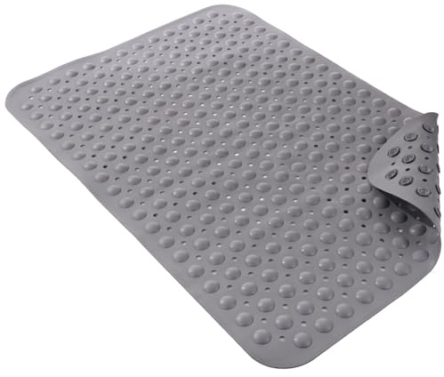 yeeplant Alfombrilla de baño antideslizante grande, 35.4 x 23.6 pulgadas, TPE con agujeros de drenaje y ventosas, ideal para duchas a ras de suelo, opción ideal para familias