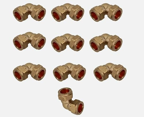 Pack of 10 x 15mm Equal Elbows Brass Compression Fittings EN & WRAS Approved