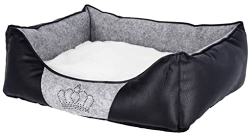 Kerbl Pet Kuschelbett Chiara 42x32x18cm, grau/schwarz mit Strasskrone