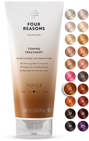 FOUR REASONS Color Mask, Toffee (27 Colours) – Hair Gloss & Colour Depositing Conditioner – Semi Permanent Hair Toner for Colour-Treated Hair Colour For Women – Vegan & Cruelty-Free – 200 ml