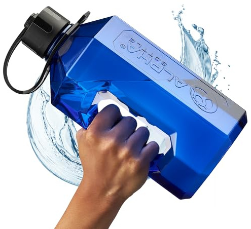 Alpha Designs | 2 Litre Water Bottle | 2.4l Large Drinks Water Jug | Gym, Holiday, Travel | Blue