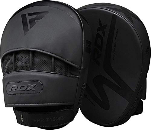 RDX Handpratzen Boxen Kampfsport MMA Training, Maya Hide Leder, Schlagpolster Boxpads Kickboxen Boxpratzen, Trainerpratzen Handschlagpolster Schwarz Boxing Pad, Schlagkissen Muay Thai Karate Taekwondo