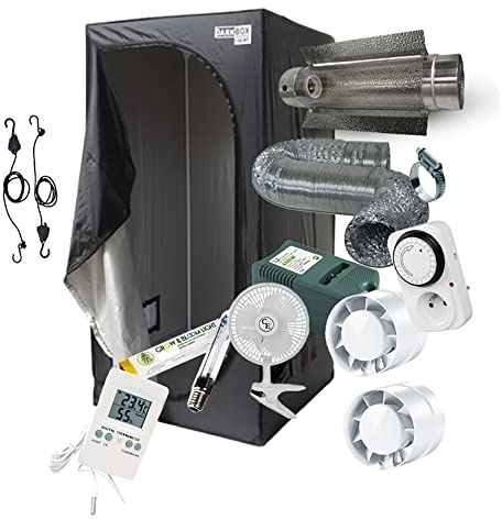 Pack Chambre de culture Complet 80x80x160 / 100x100x200 / 120x120x200cm - 250W 400W 600W au choix! Kit complet avec eclairage HPS Cooltube, Timer, Extracteur et Ventilateur. (120x120x200cm - 400W)