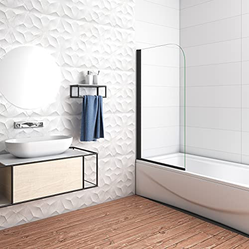 Mampara Bañera con perfil negro mate Abatible 1 Hoja Pivotante Cristal 5mm 80x140cm