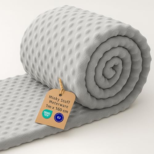 Stoff Meterware Minky Stoffe zum Nähen 1 M - Plüschstoff Nähstoff Polyester Plüsch Fabric Kinderstoffe Dekostoff Nähstoffe ideal für Textilien Sewing Material mit Oeko Tex Hellgrau