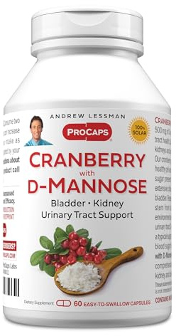ANDREW LESSMAN Cranberry with D-Mannose - 60 Capsules - Supports Bladder, Kidney and Urinary Tract Health. High Potency Standardized Cranberry Concentrate and D-Mannose. Easy to Swallow Capsules