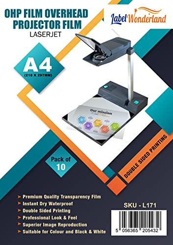 A4 OHP Film Pack of 10 Overhead Projector Film for Laser Jet Printer and Copier Transparency Film 100 Micron (210 x 297 mm)
