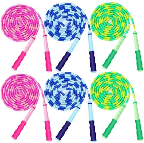 GRAWUN 6 Pack Jump Rope For Kids,Soft Beaded Jump Rope,Adjustable Length Tangle-Free Segmented Soft Beaded Skipping Rope,for Women, Men and Kids Keeping Fit,Workout and Weight Loss