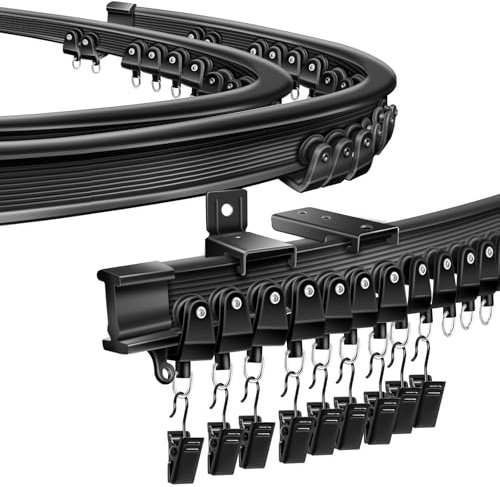 Ceiling Curtain Track for Bay Window, 6M/20FT Flexible Bendable Curtain Rail Track Ceiling Wall Mounted, Plastic Ceiling Track System for Shower Room Divider RV, Black Curtains Tracks and Fittings