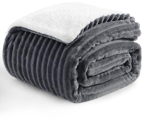 Aisbo Kuscheldecke Flauschig Decke Grau - Dicke Cord Sherpa Decke Warm 130x150 cm als Sofadecke Couchdecke, Weich Kuschelige Decke Wohndecke, Sofa Couch Decke Überwurf, Plüsch Decke Winter