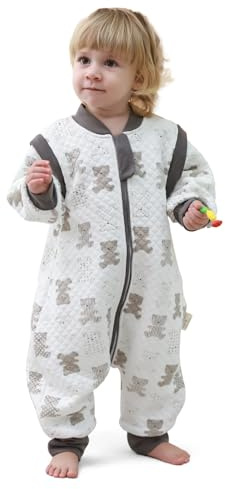 MIKAFEN Saco de Dormir para bebé con pies, 2.0 TOG, algodón, Saco de Dormir para niños Durante Todo el año, con Mangas extraíbles, Saco de Dormir con Pipas, Oso 4-5 años