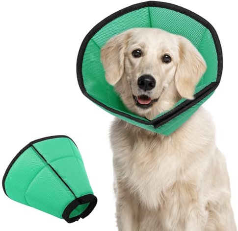 PUZAUKAL Halskrause Hund Weich,Hundekragen Leckschutz Verstellbares,Hund Halskrause Bequem,Schutzkragen Hund,Leckschutz Hund Halskrause Nach der Operation Vorbeugung von Biss Blaugrün(L)