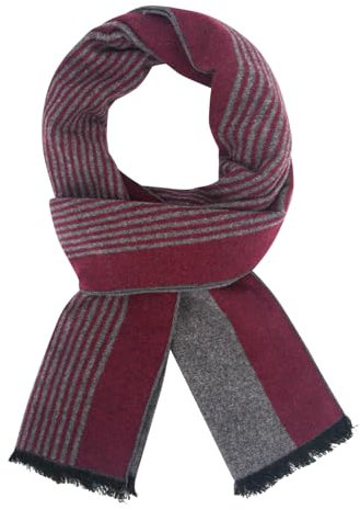 DiaryLook Herren Herbst Baumwolle kariert Schal-Winter Frühling Herbst Jungen Warm Lange Scarf mit Luxuriöse,Stripe-Burgundy