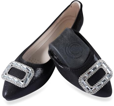 YOUNIFIZ Women's Ballet Flats Soft Pointed Toe Fashion Buckle Wedding Shoes Foldable Sparkly Comfort Slip on Ballerina Walking Flats Pumps (Black-3,Size 8.5)