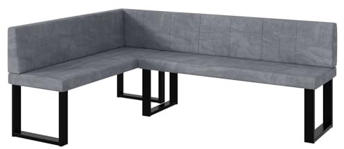 MEBLINI Eckbank für Esszimmer - Küchenbank - Essecke - Sitzecke Küche - Peter - U-Beine 142x196x87cm Links - Grau Samt
