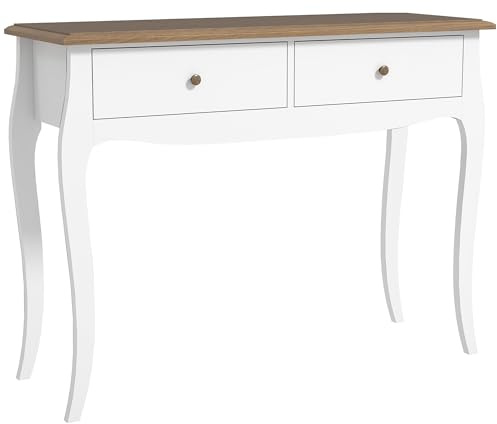 HOMCOM Mesa de Consola 100x35x76,5 cm Mesa de Entrada con 2 Cajones Consola para Recibidor Estilo Francés para Pasillo Dormitorio Salón Blanco y Marrón Oscuro