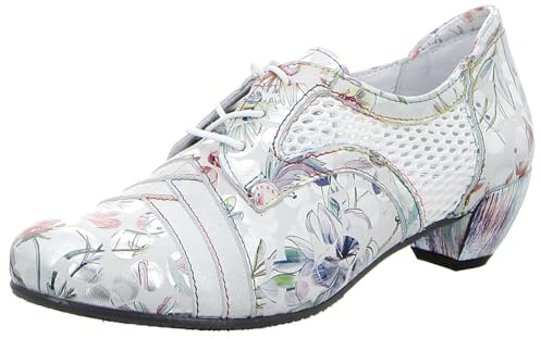 Damen Hochfrontpumps, Pumps von Simen aus Echtleder mit Print in Bunt und Schnürung. grau Gr. 41