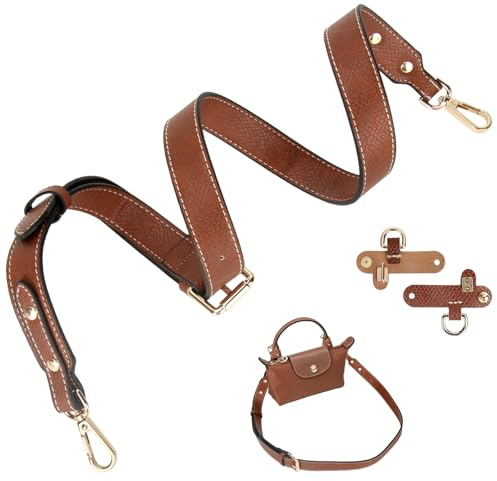 TEHEO Schulterriemen Leder für Longchamp Breite 2,5 cm, Schulterriemen Kompatibel mit Longchamp Braun, Kompatibel mit Longchamp Schultergurt, Verstellbar Gurte Kompatibel mit Longchamp mit Karabiner