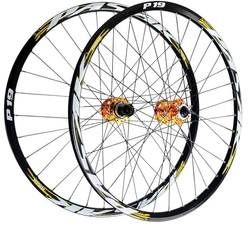 LYYCX AuroraXQ 26 27.5 29 MTB Laufradsatz, Mountainbike Räder Doppelwand Legierung Scheibenbremse 32H Fahrradrad HG Hub passt 7-12S & 1,25-2,25 Reifen(Gold,26)