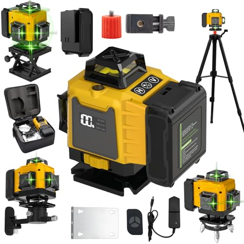 Niveau Laser avec Trepied 4 x 360°, 4D 16 Lignes Laser Chantier avec 4800mAh Batterie & Affichage LED, Niveau Laser 360 Autonivelant, Mode Impulsion ExtéRieur, IP54 Étanche et Anti-Poussière