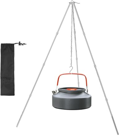 Equipo de cocina de trípode - Trípode para camping, cocina de camping ajustable, colgante de aluminio, soporte para barbacoa con diseño de trípode plegable, equipo de supervivencia ligero para