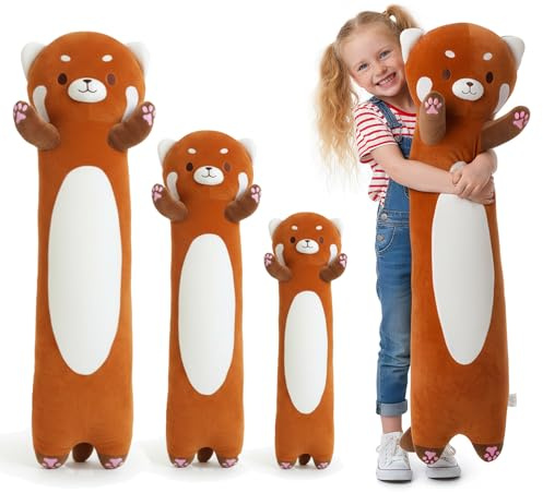 Kekeso Almohada Larga de Panda Rojo 60cm- Peluche de Panda Suave para Niños & Adultos, Cojín Abrazable para Cama, Regalo para Navidad, Cumpleaños & San Valentín