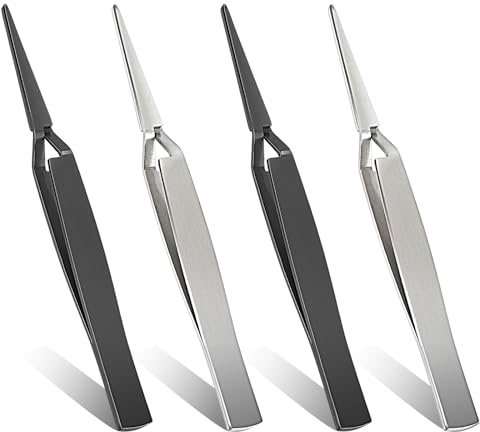 IANFAN 4 Stück Kreuzverriegelungs Pinzette, Kreuzpinzette Umgekehrt Edelstahl Präzisions Pinzette Bastelpinzette für Schmuck und Nagelkunst Elektronische Reparaturen Labor Schmuck.