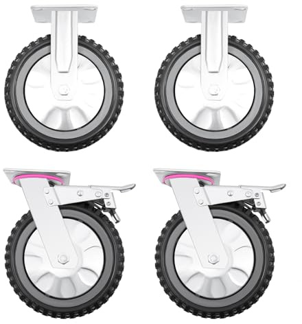Schwerlastrollen 8 Zoll, 4 Stück Lenkrollen mit Bremse, 600 kg Tragkraft, Doppellager Luftreifen für Gerüstrollen, Transportrollen, Bockrollen, Möbelrollen (200mm, Grau)
