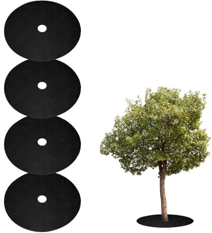 QUARKZMAN 4pcs Anneau De Paillage Arbre 72cm Protège-Arbre Rond en Non Tissé Tapis Anti-Mauvaises Herbes Couverture De Plante Anneaux Contrôle des Mauvaises, Noir