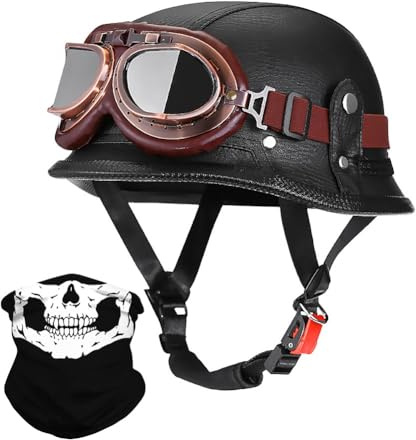 Uueybsg Vintage Deutsche Motorrad Halbhelme Jethelm mit Schutzbrille Retro Halbschalenhelm mit ECE Erwachsene Damen Herren Motorradhelm für Cruiser Chopper Fahrrad Mofa Moped Scooter M~XXL