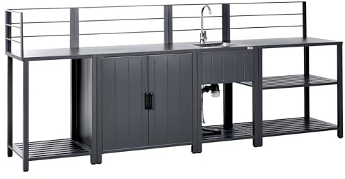 Beliani Set da Cucina da Esterno a 4 Pezzi con Mobile Contenitore in Alluminio Isola e lavello Grigio Grafite