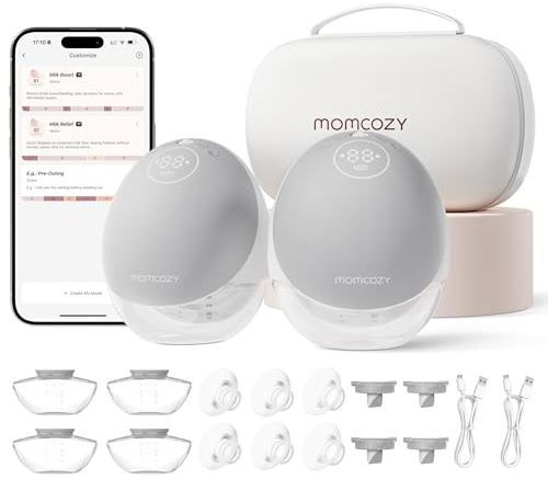 Momcozy Tiralatte Elettrico Indossabile M9 | Tiralatte a Mani Libere Mobile Flow con Controllo App, 15 Livelli e Multi-Modalità, Pompa Latte Elettrica Portatile 24 mm, 2 Pezzi, Grigio