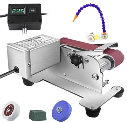 Levigatrice da banco ad umido 350 W 0-13000 giri/min Affilacoltelli elettrico con display digitale, 10 nastri di sabbia, mola lucidante e mola, controllo continuo della velocità a 7 marce